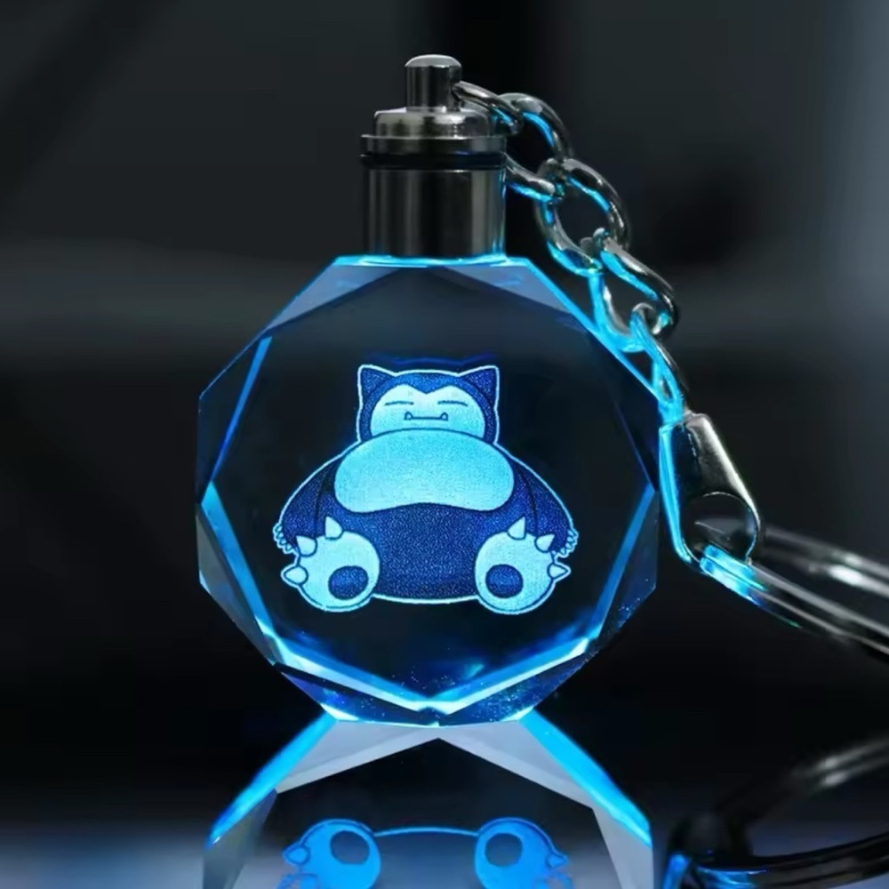 Pokemon Snorlax Laser Etched Crystal Light Up Color Changing Keychain